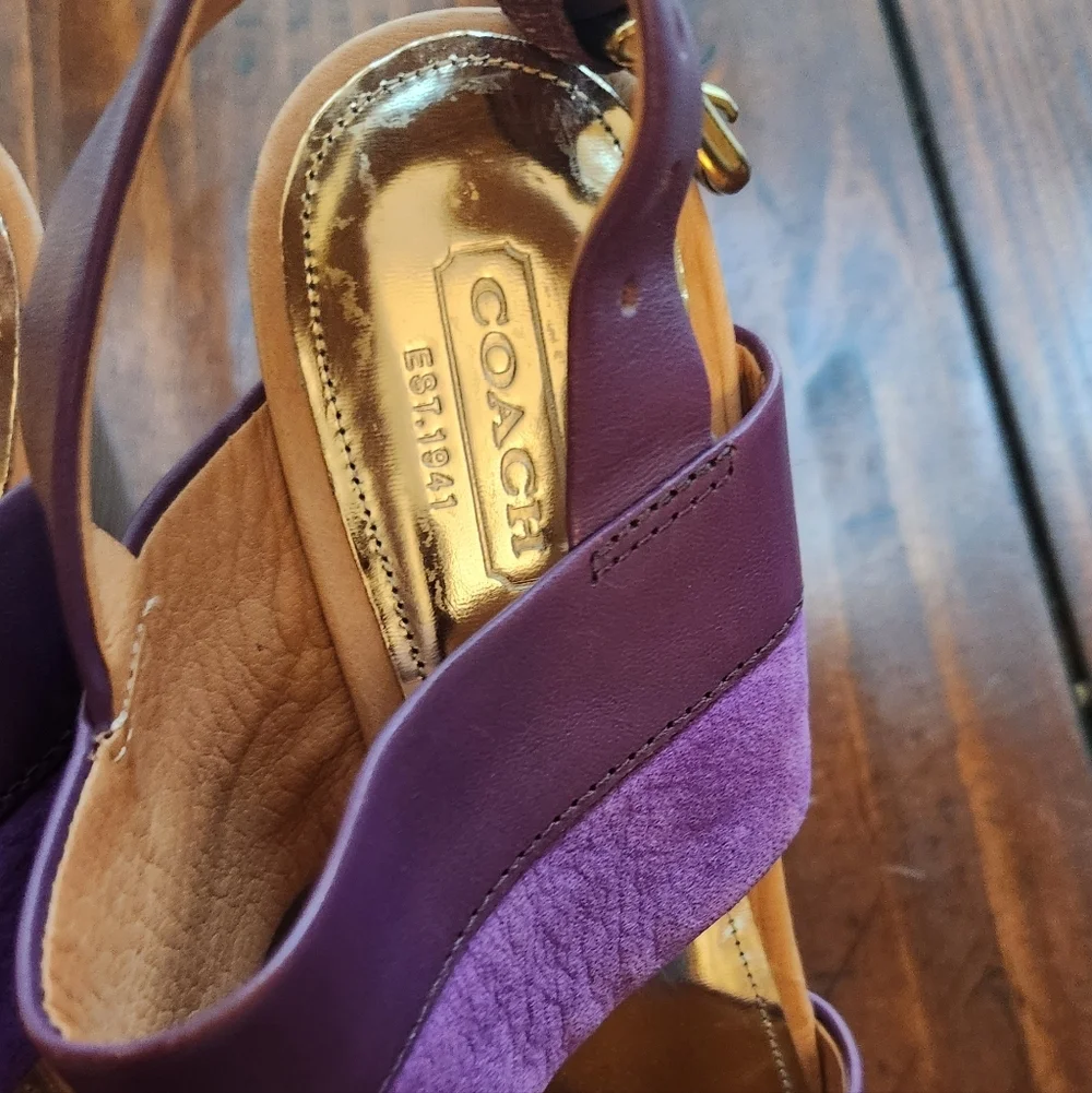 Coach Purple Suede & Leathet Wedge Heel Sandals Sz 6